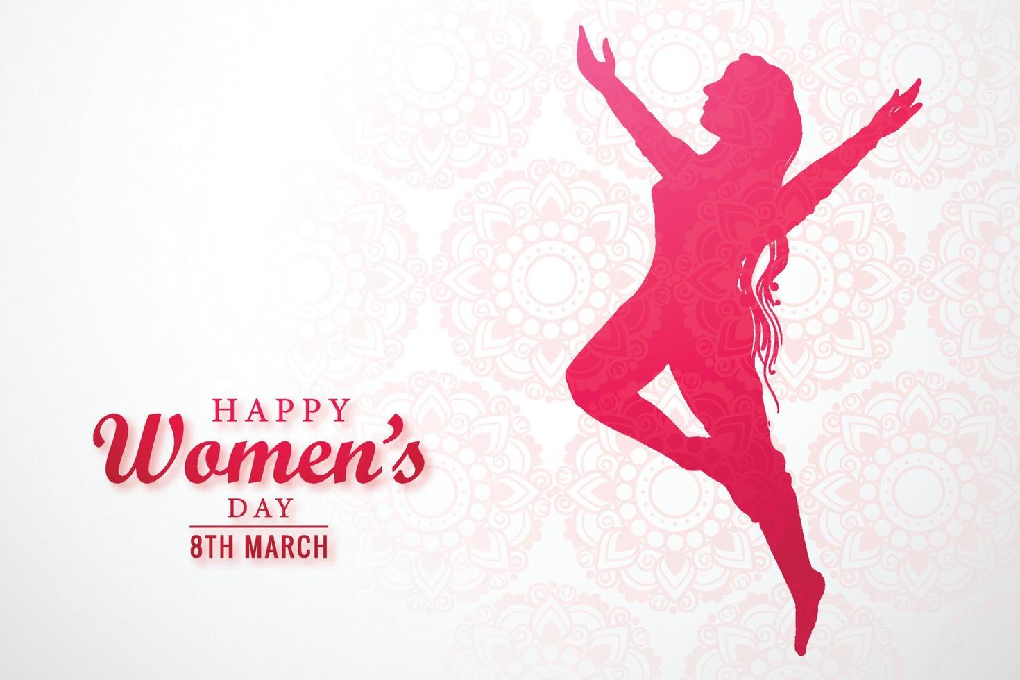 glad kvinnodag för dansande flicka gratulationskort bakgrund vektor