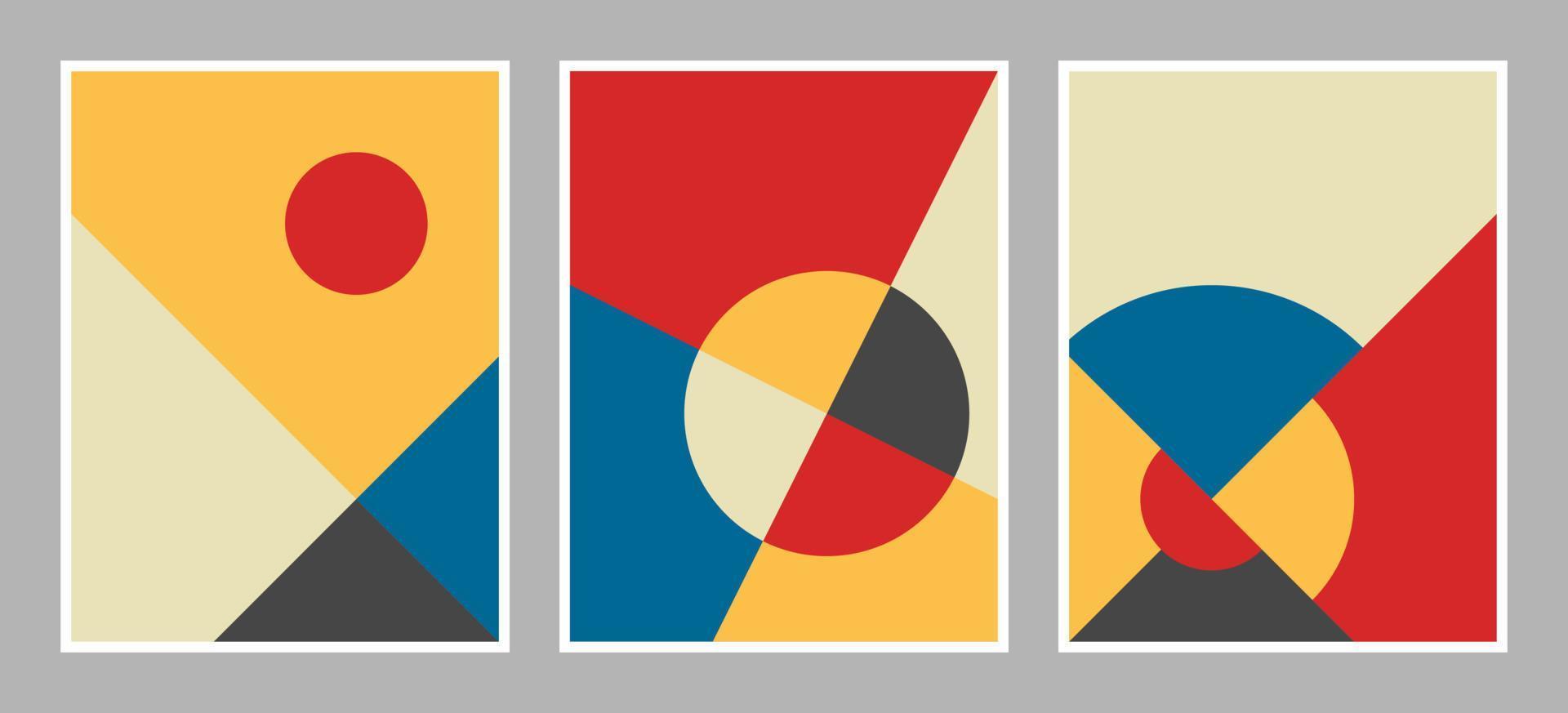 modern bauhaus bakgrund med geometriska former i röd, gul, blå, svart och vit färg vektor