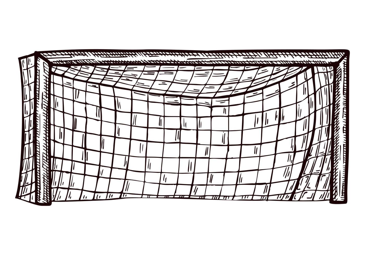 Fußballtor isoliert skizziert. vintage sportelemente für handgezeichneten stil der torwartinterferenz. vektor