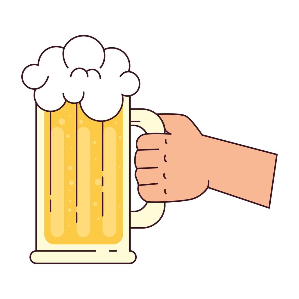 hand som håller en mugg öl, på vit bakgrund vektor
