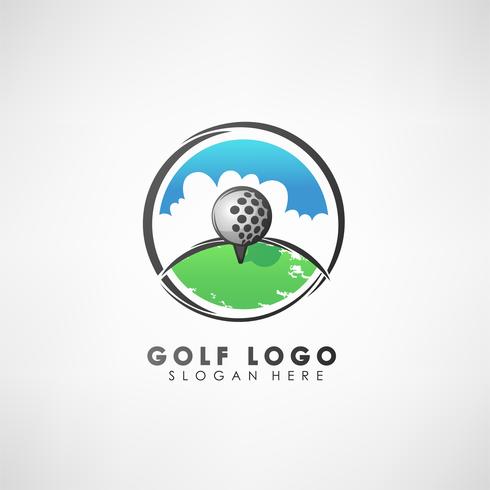 Golfkonceptlogo mall med laurelkrans. Etikett för golfturneringar, organisation och landsklubbar. Vektor illustration
