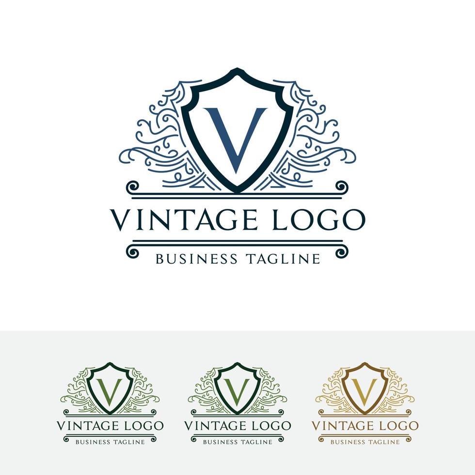 vintage buchstabe v logo design vektor