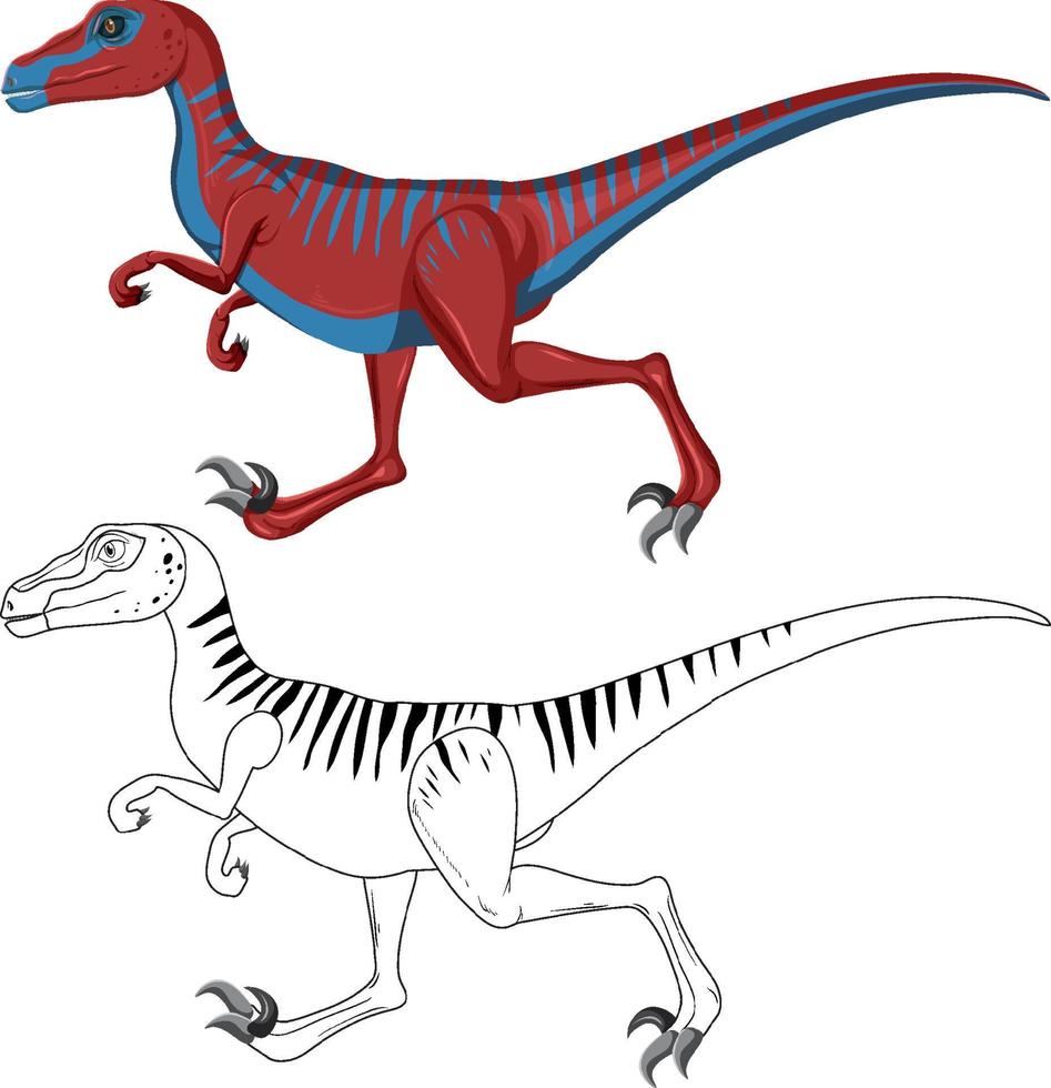 velociraptor dinosaurie med sin doodle kontur på vit bakgrund vektor