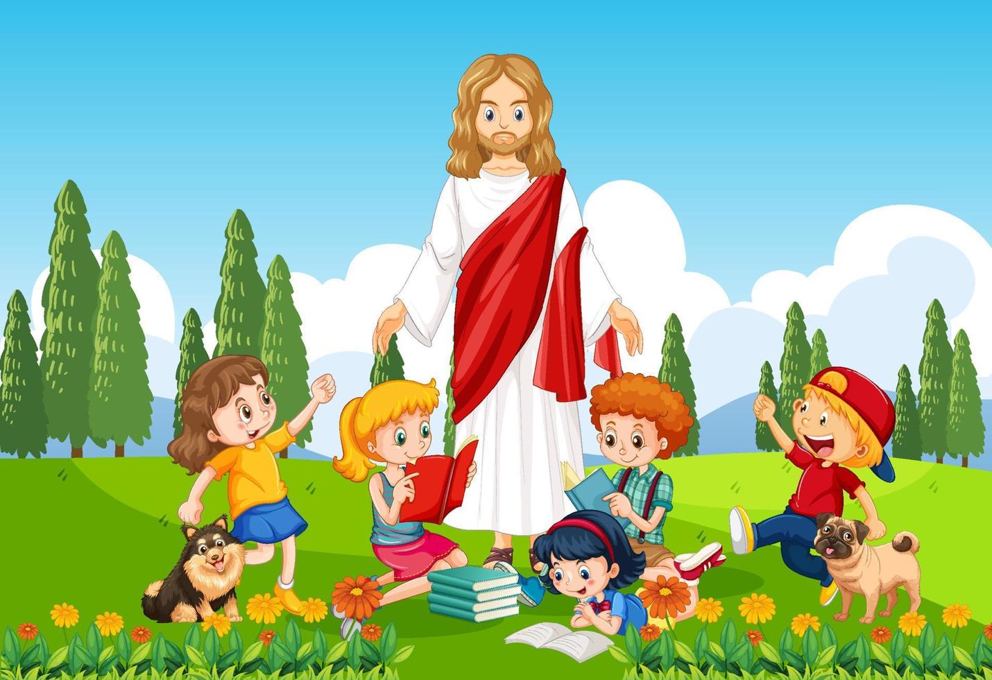 Jesus und Kinder im Park vektor