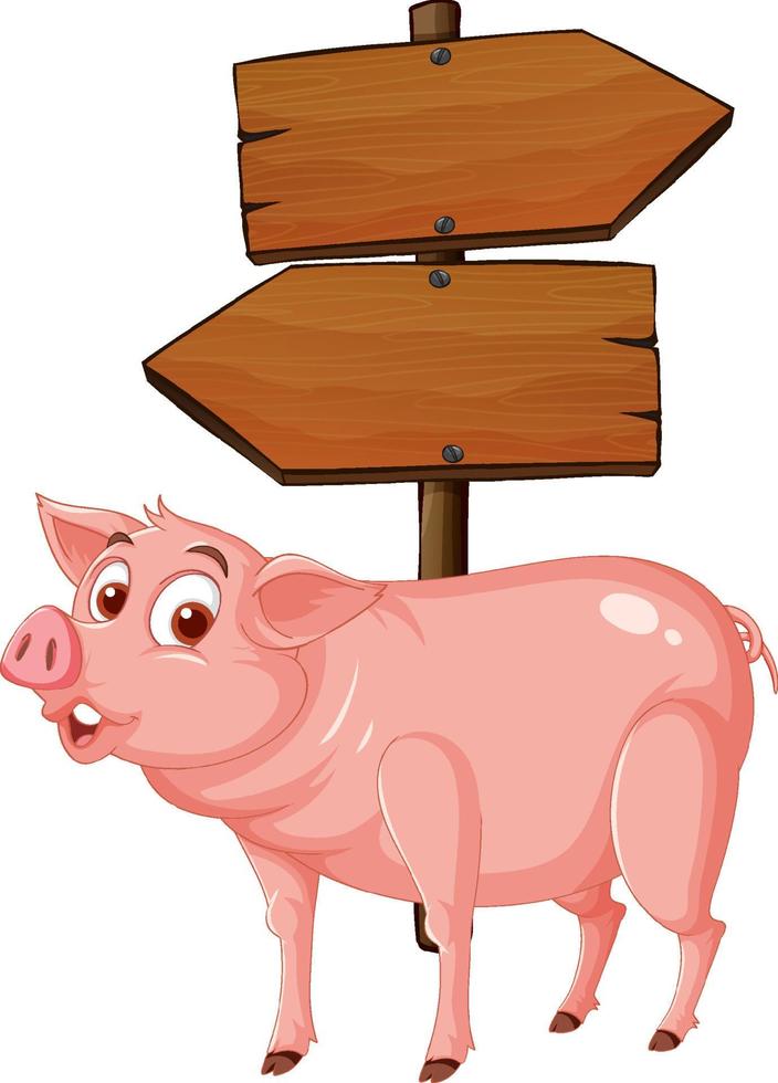 isoliertes Wegweiserbanner aus Holz mit Schwein vektor