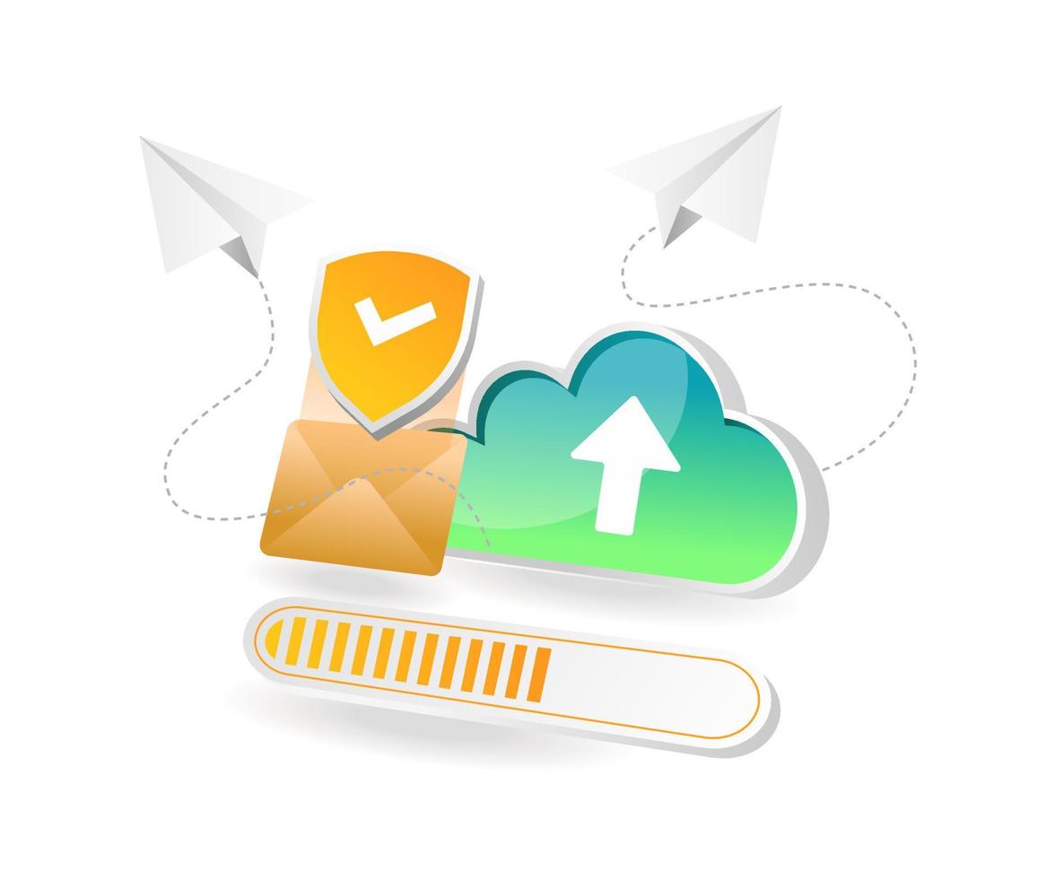 flache isometrische konzeptillustration. Sicherheit E-Mail-Cloud-Server senden vektor