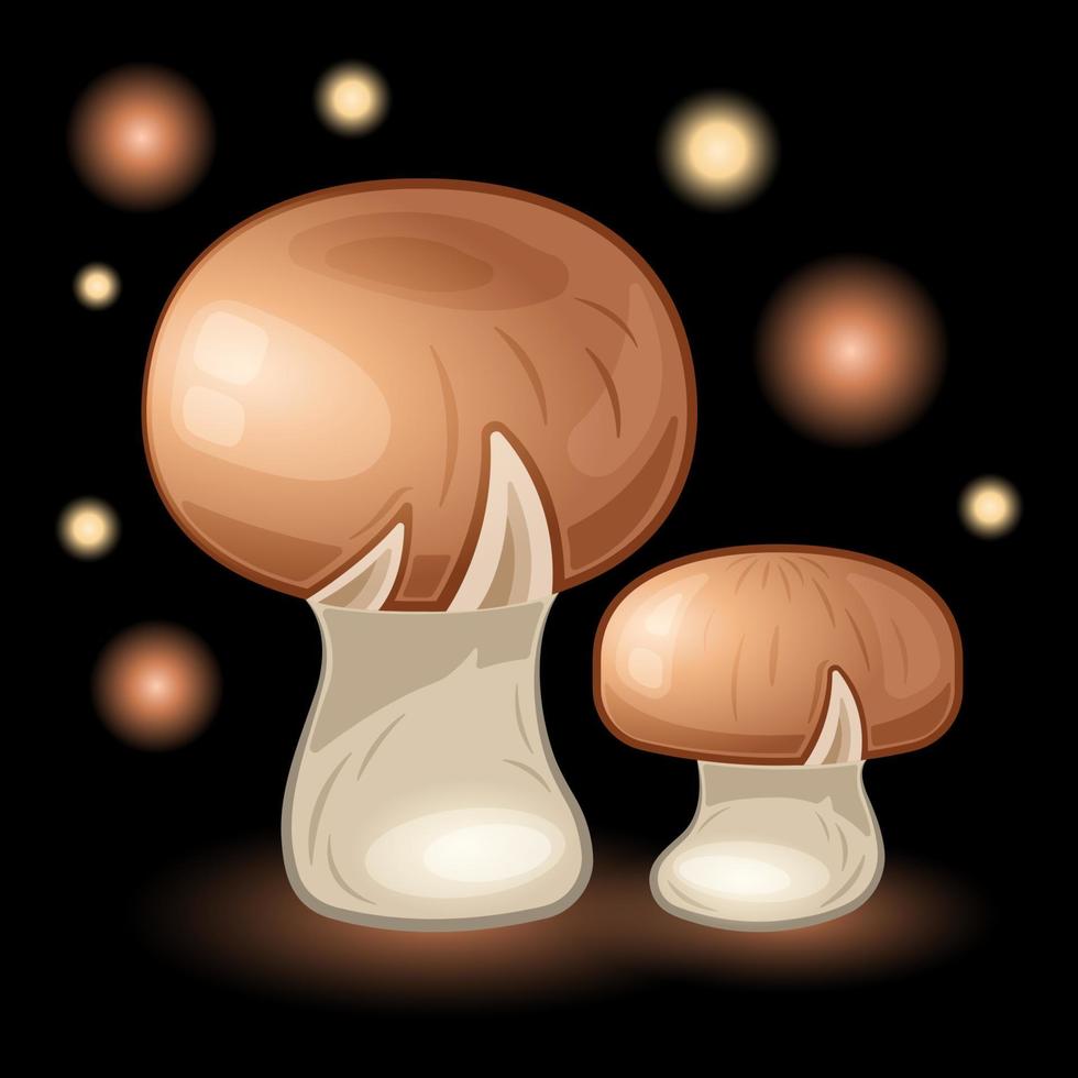 paar brauner champignon wächst realistische karikatur isoliert vektor