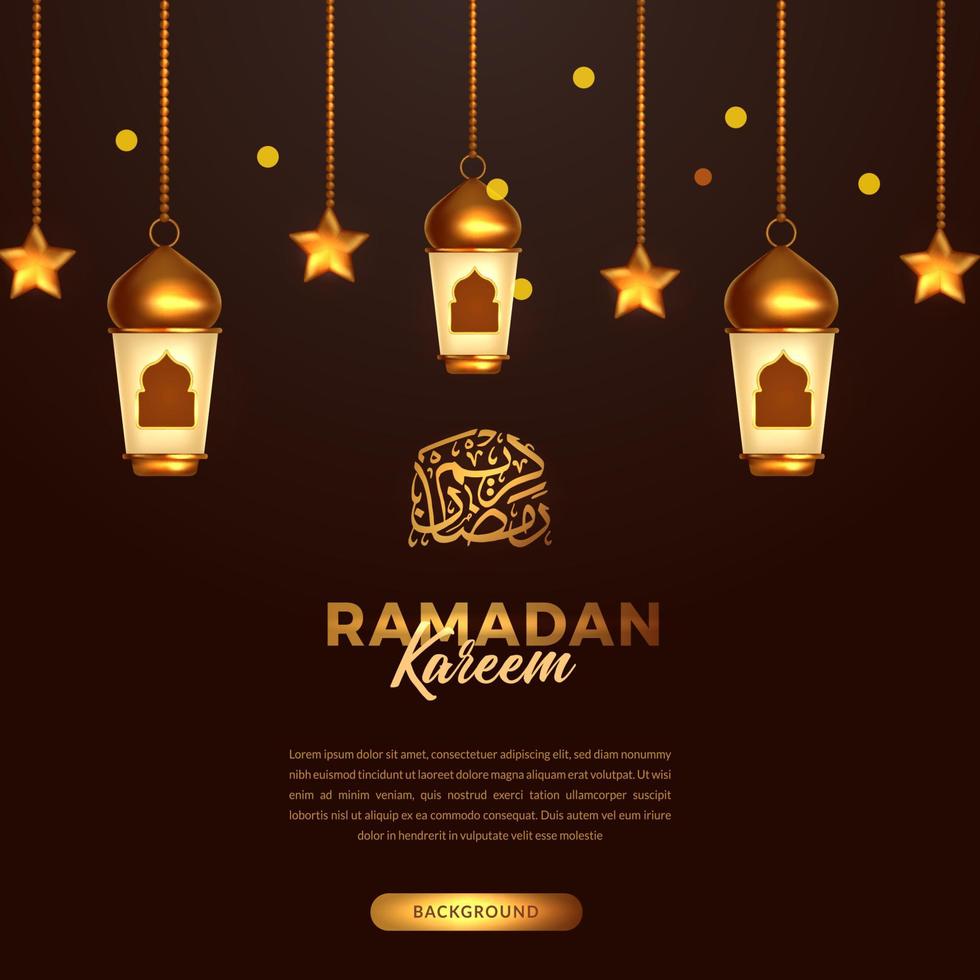 lyxig elegant ramadan kareem social media mall med 3d lyxig elegant gyllene arabisk lykta fanös illustration med arabisk kalligrafi vektor