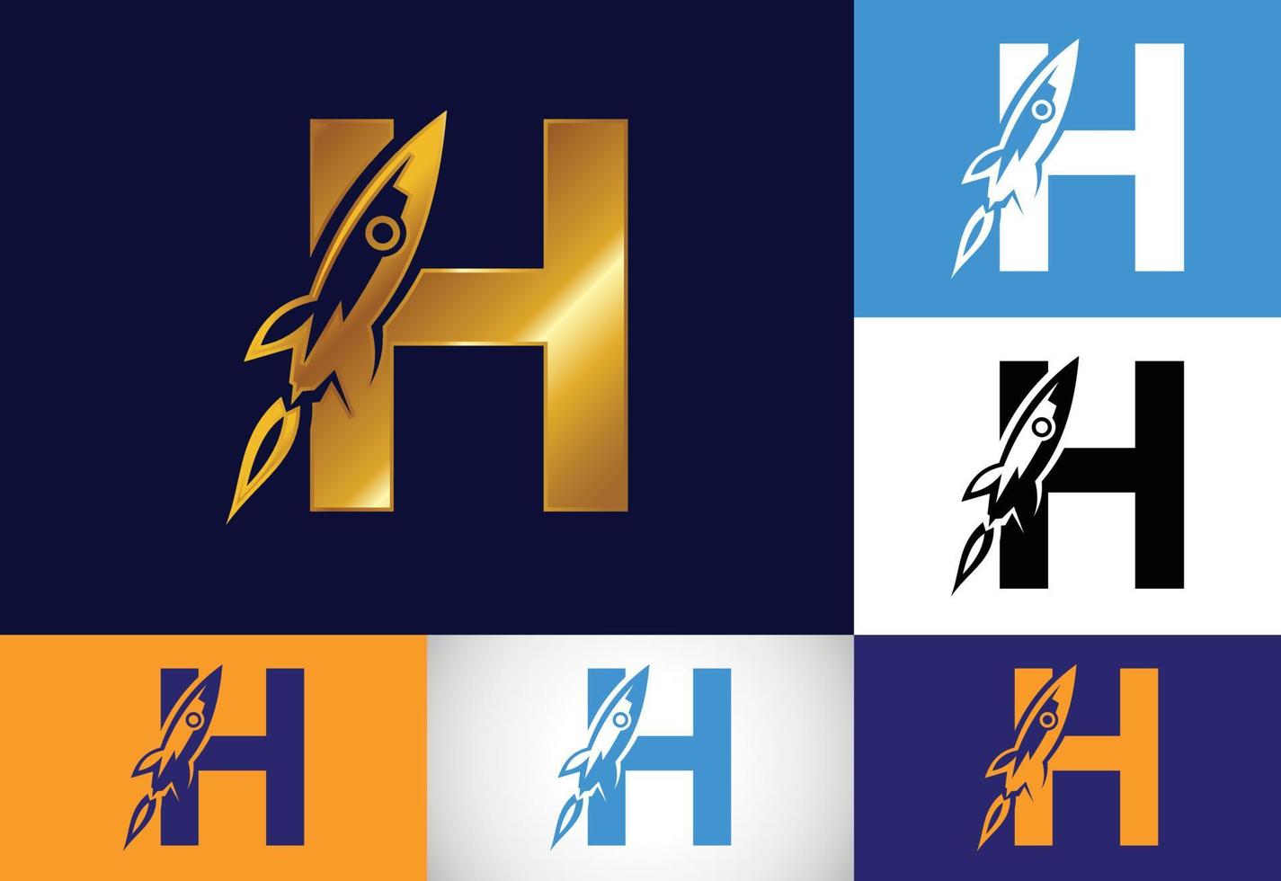 inledande h monogram bokstavsalfabet med en raketlogotypdesign. raket ikon. teckensnitt emblem. modern vektorlogotyp för företags- och företagsidentitet. vektor
