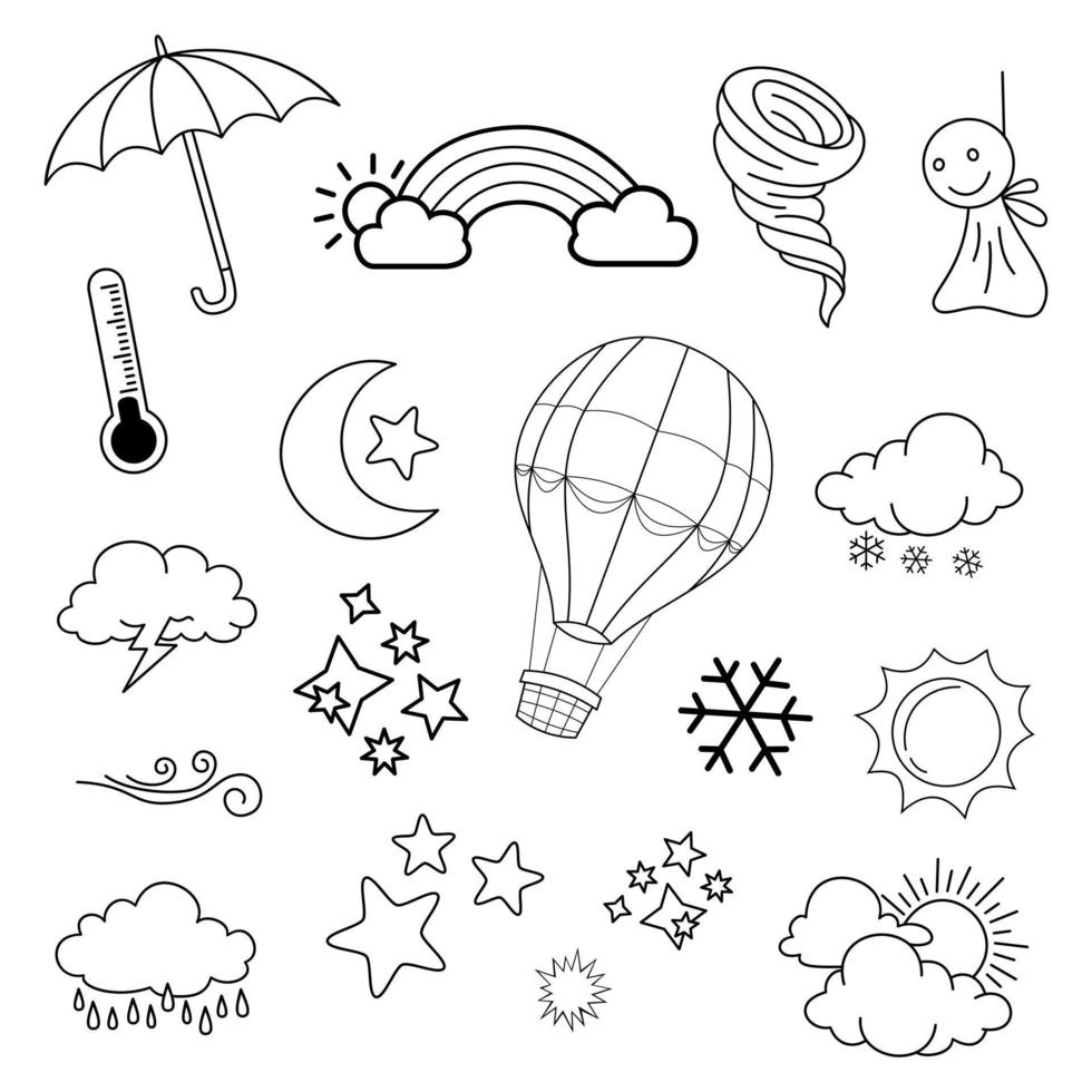 Vektor-Set von Wetter-Doodle-Elementen für Designzwecke vektor