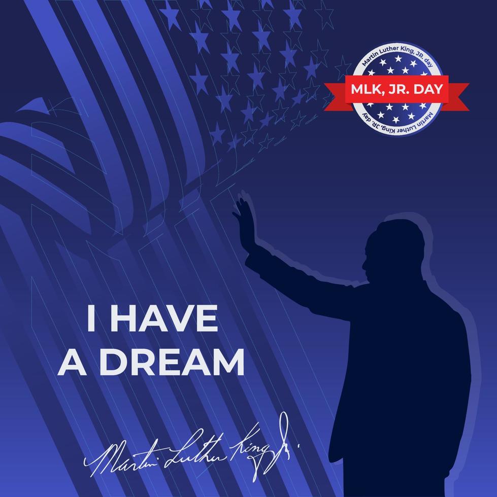 Martin Luther King jr. Tag Design mit uns Flaggenhintergrund. glücklicher mlk-tag. Ich habe einen Traum. vektor