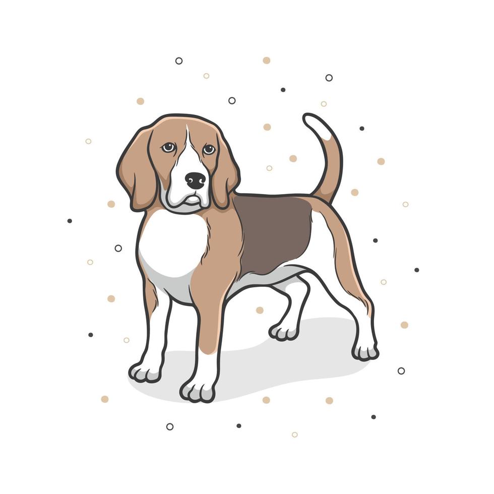 söt beaglehund står och ser fram emot med en bakgrund av prickar vektor