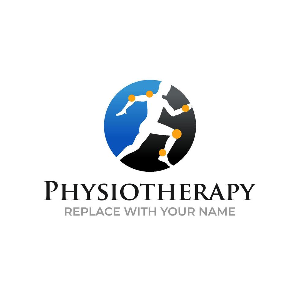 fysioterapi logotyp med en cirkel ikon och ledpunkt vektor