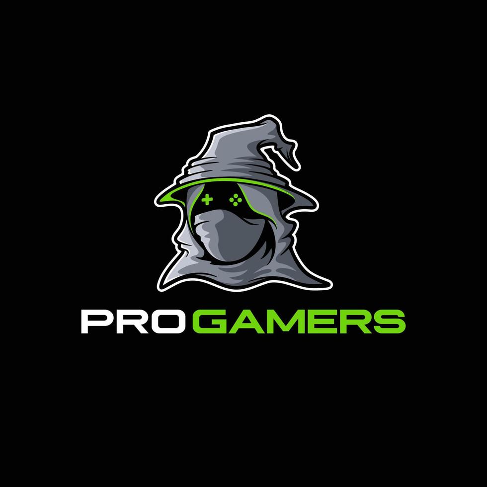 Gamer-Logo mit Maske und Hexenhut vektor