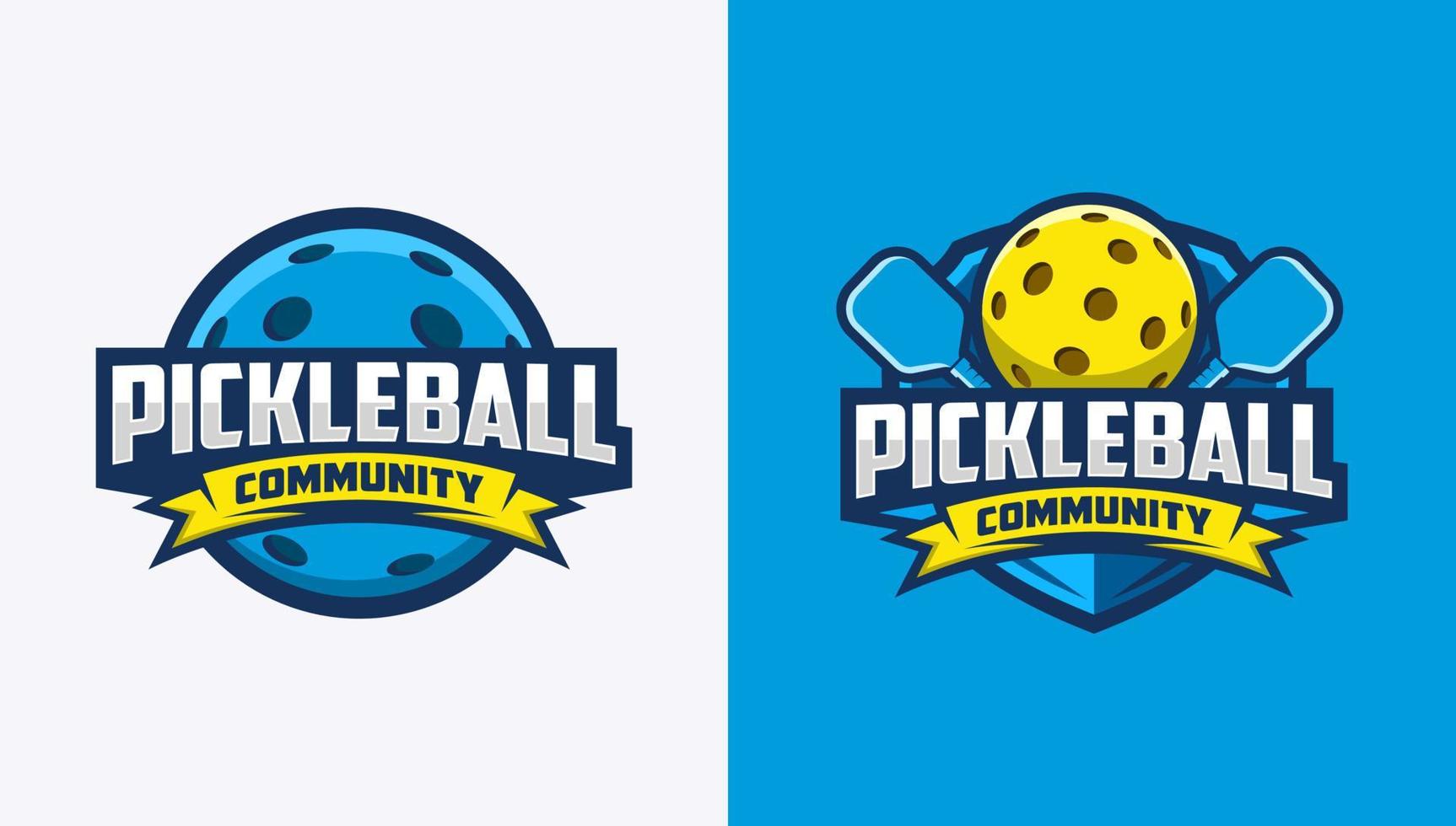 pickleball community logotyp märke med vit och blå bakgrund vektor