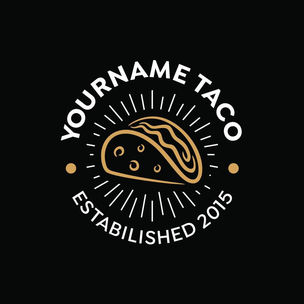 taco logotyp med badge stil och svart bakgrund vektor