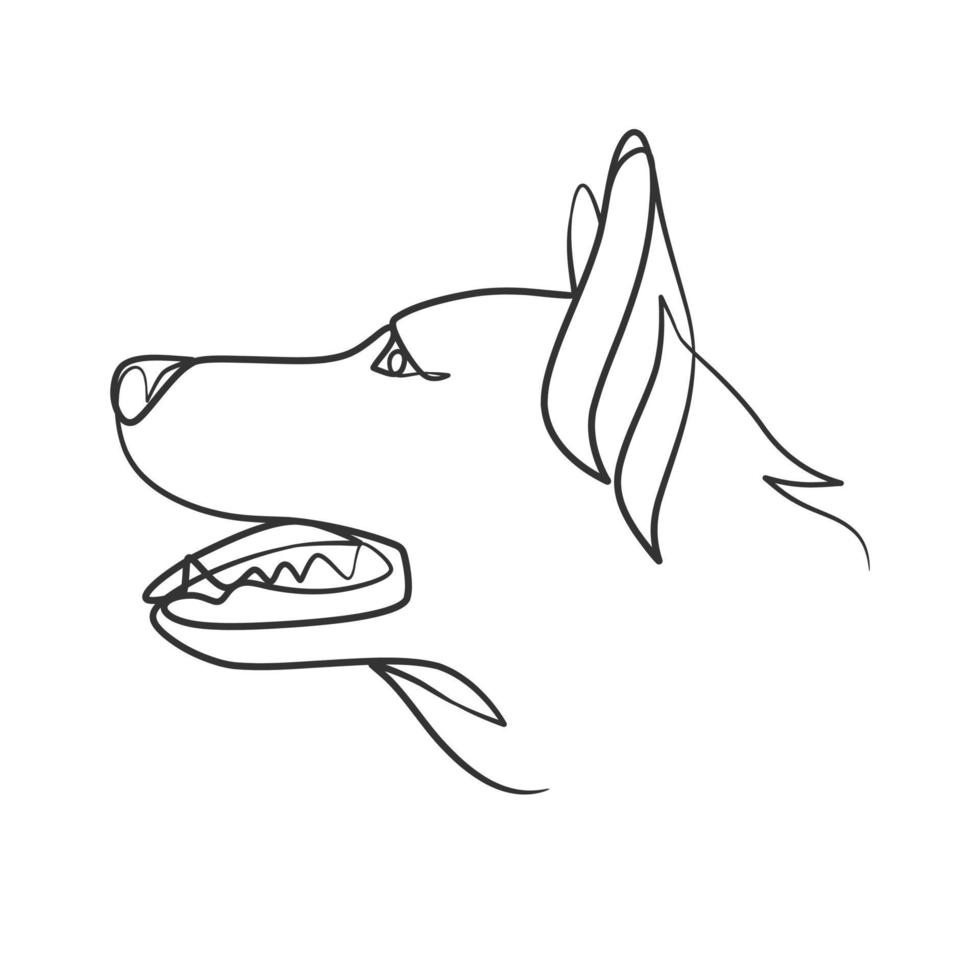 kontinuerlig linje ritning stil av hund huvud vektor