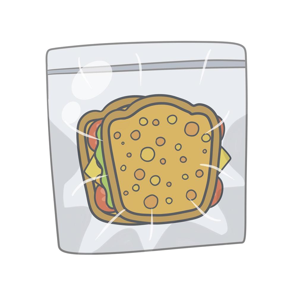 Sandwich in der Tasche. Paket mit Frühstück. vektor