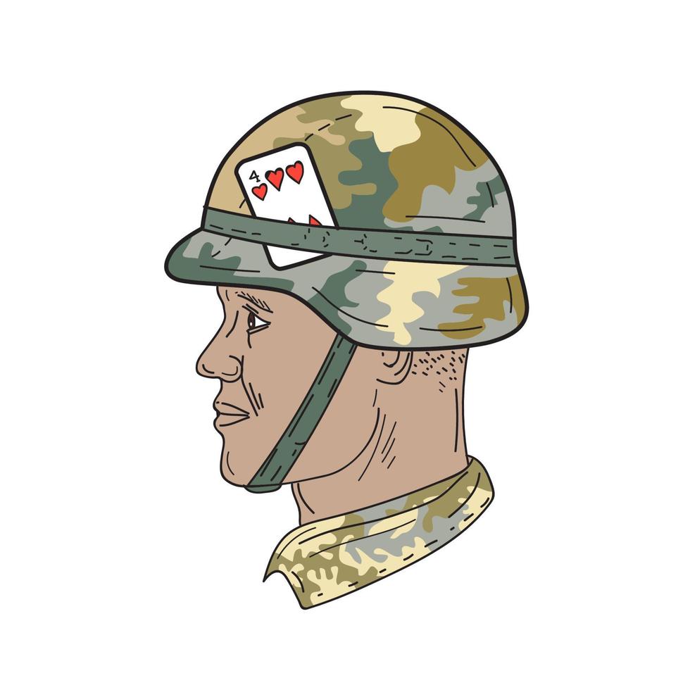 Afroamerikaner US-Armee Soldat Helm Spielkarte Drawng vektor