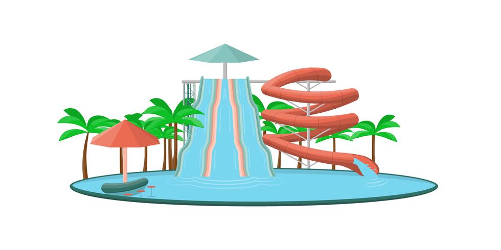 Tecknad aquapark med vattenrör och glidbanor. vektor