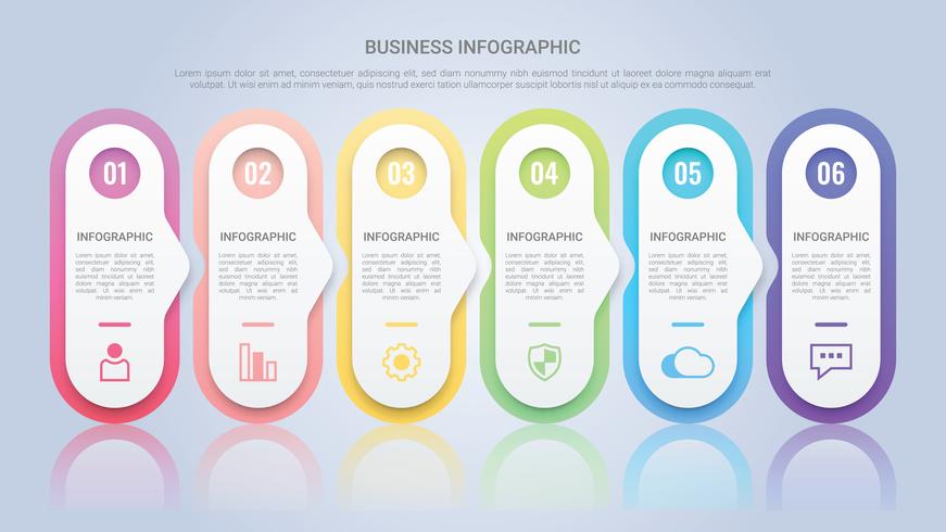 Infografik-Vorlage für Unternehmen mit sechs Schritten Multicolor Label vektor