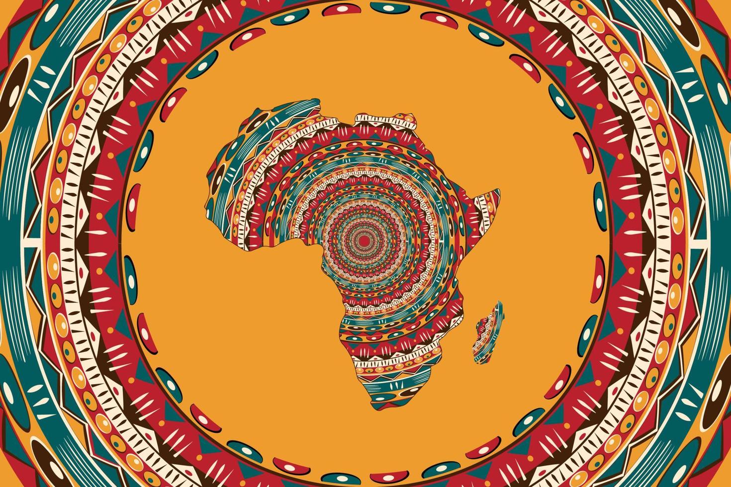 afrika mönstrade karta och ram etniska motiv. banner med tribal traditionella grunge afrikanska mönster, element, konceptdesign. vektor isolerad på orange bakgrund