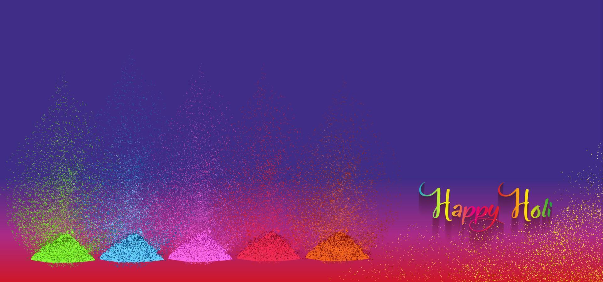 happy holi indisk festivalbanner, färgglad gulaal, puderfärg, festkort med färgglada explosionsmönstrade och kristaller på papper flerfärgad bakgrund, vektorillustration levande färgmall vektor