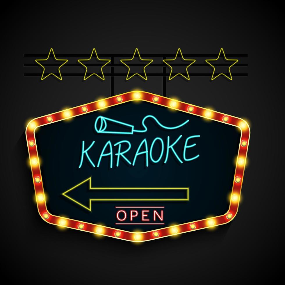 leuchtendes Retro-Licht-Banner-Karaoke auf schwarzem Hintergrund. Vektor