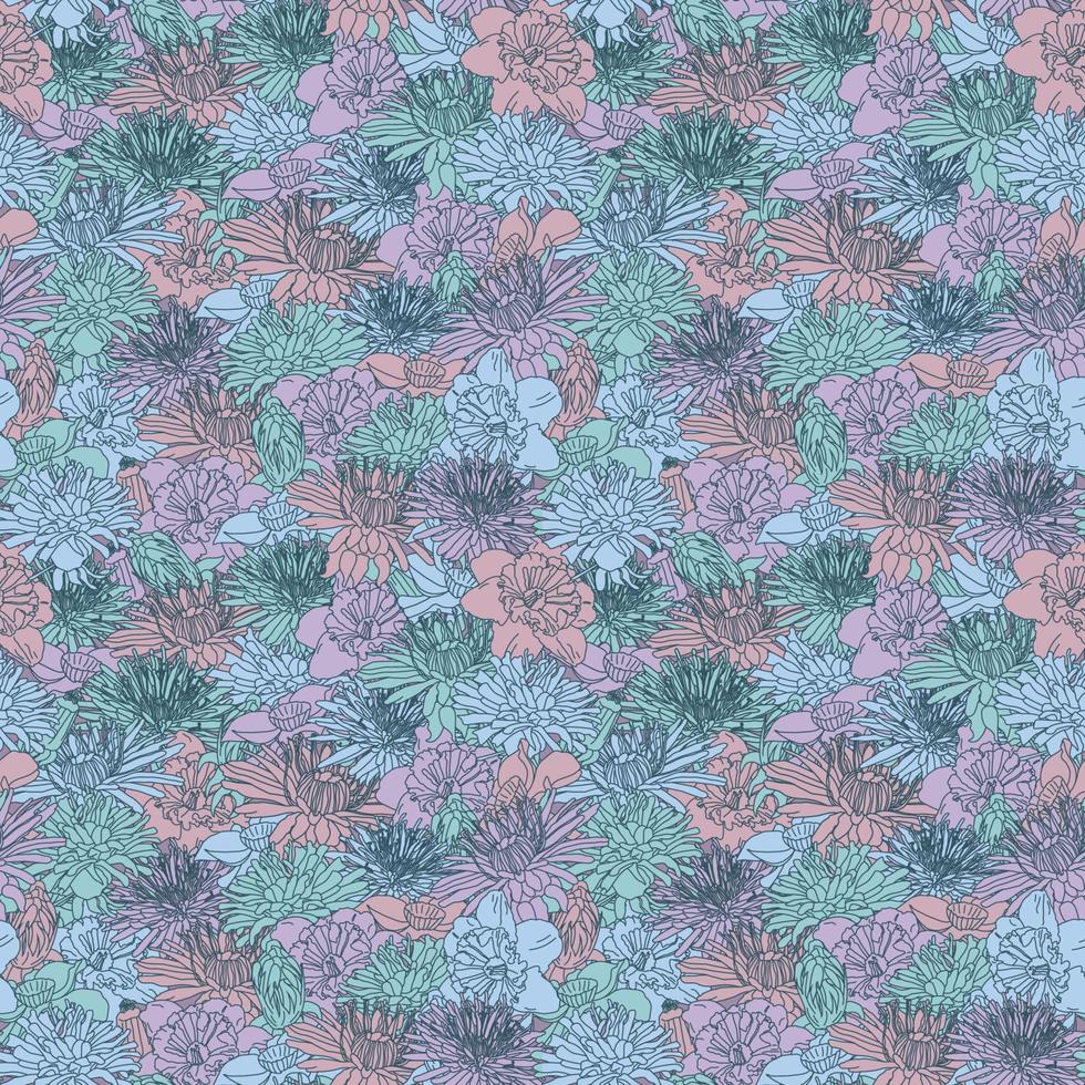 Nahtloses Muster mit handgezeichneten Dahlienblüten. floraler botanischer nahtloser Musterhintergrund, geeignet für Modedrucke, Grafiken, Hintergründe und Kunsthandwerk vektor