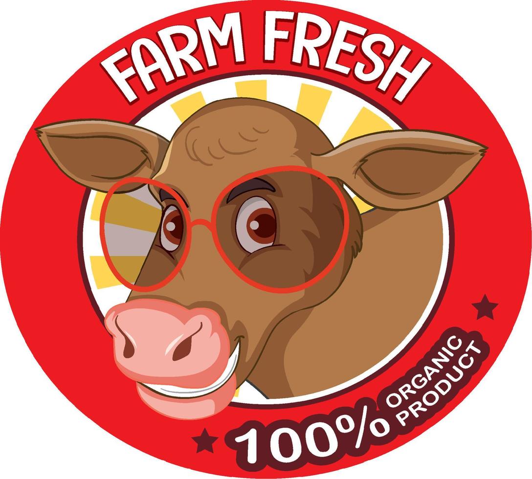 en ko med en farm fresh etikett vektor