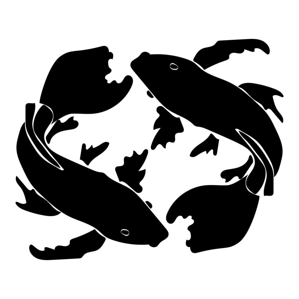 Sternzeichen Fische Silhouette, eines der 12 Horoskopzeichen, Fischpaar Koi-Karpfen vektor