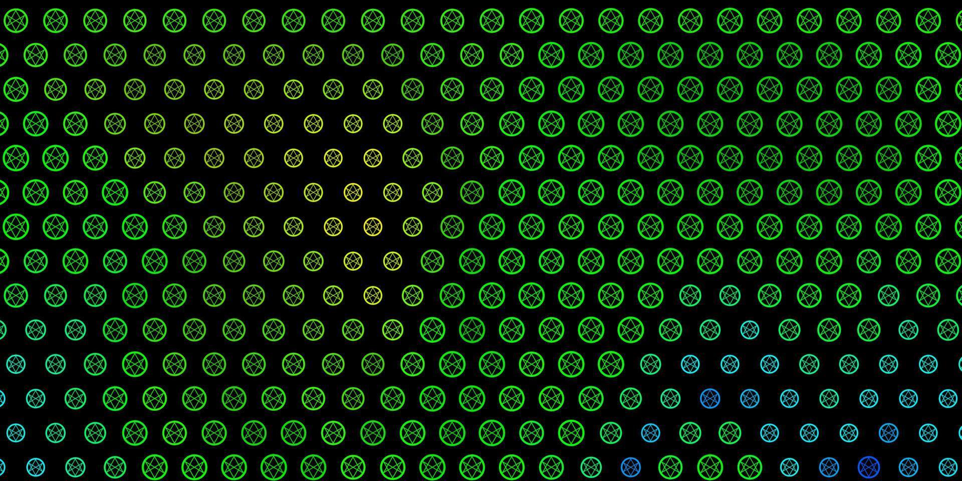 dunkelblauer, grüner Vektorhintergrund mit Mysteriumsymbolen. vektor