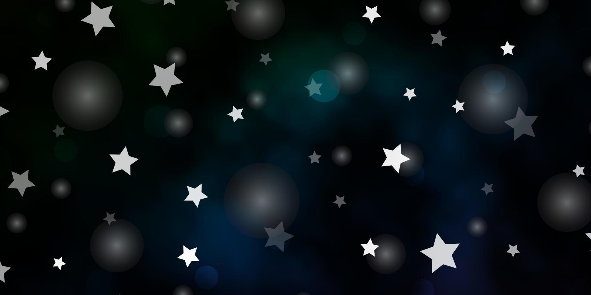 mörkblå, grön vektorbakgrund med cirklar, stjärnor. vektor