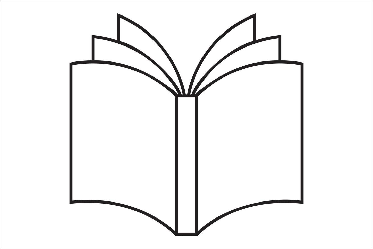 Symbol für offenes Buch. Vektorbuchsymbol mit schwarzer dünner Linie. Buch von der Rückseite. Entwurfssymbolillustration lokalisiert auf weißem Hintergrund. vektor