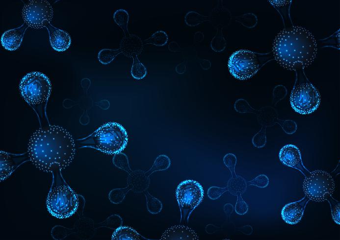 Futuristische 3d Atome, wissenschaftlicher abstrakter Hintergrund der Moleküle auf dunkelblauem. vektor