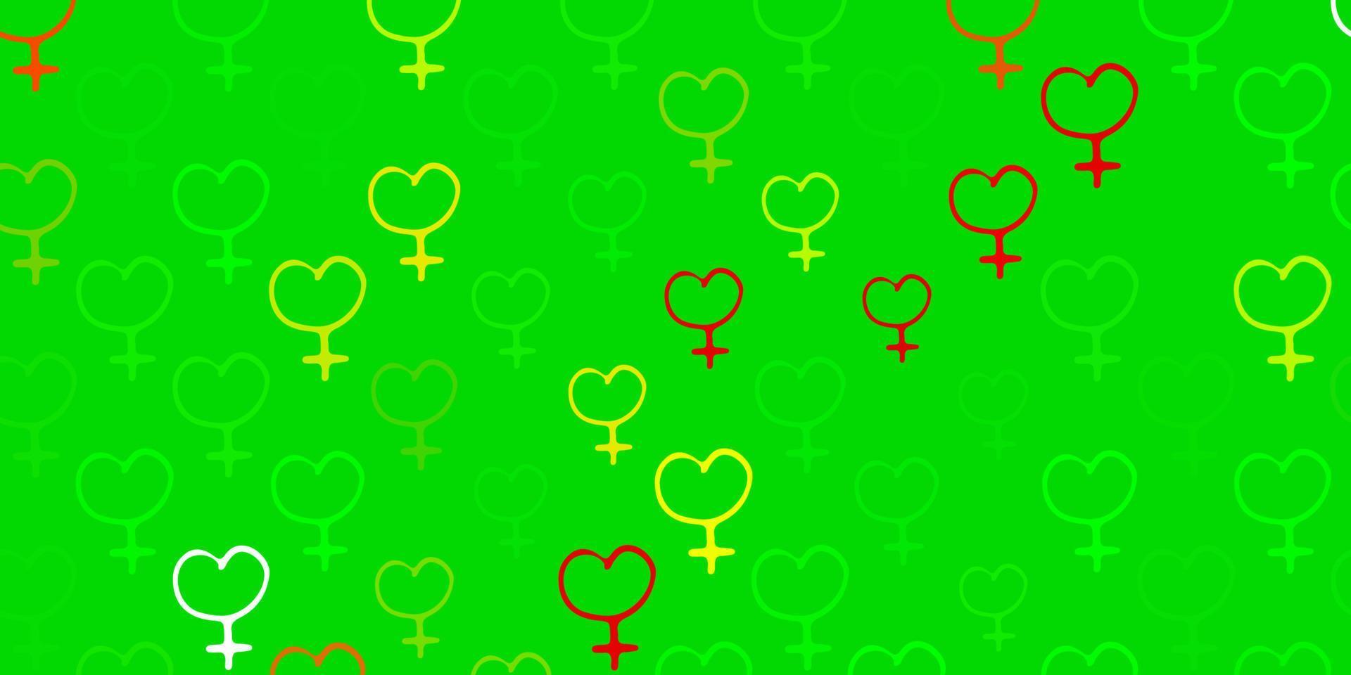 ljusgrön, röd vektorstruktur med symboler för kvinnors rättigheter. vektor