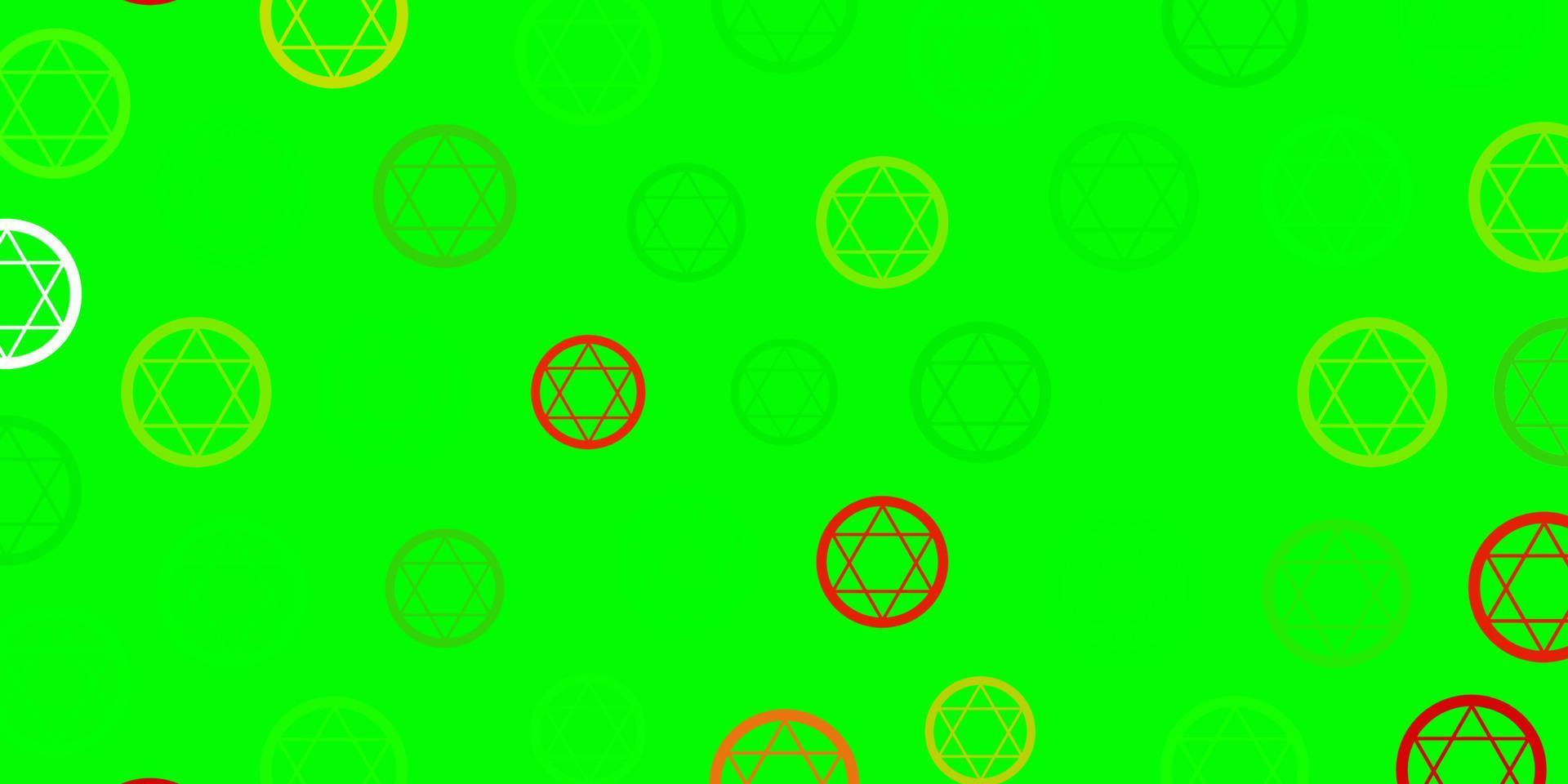 ljusgrön, röd vektor bakgrund med mysteriesymboler.