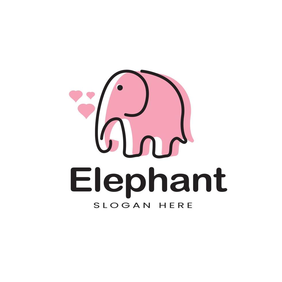 söt rosa elefant logotyp linje stil, ikon, kärlek, designmall, barn, barn vektor