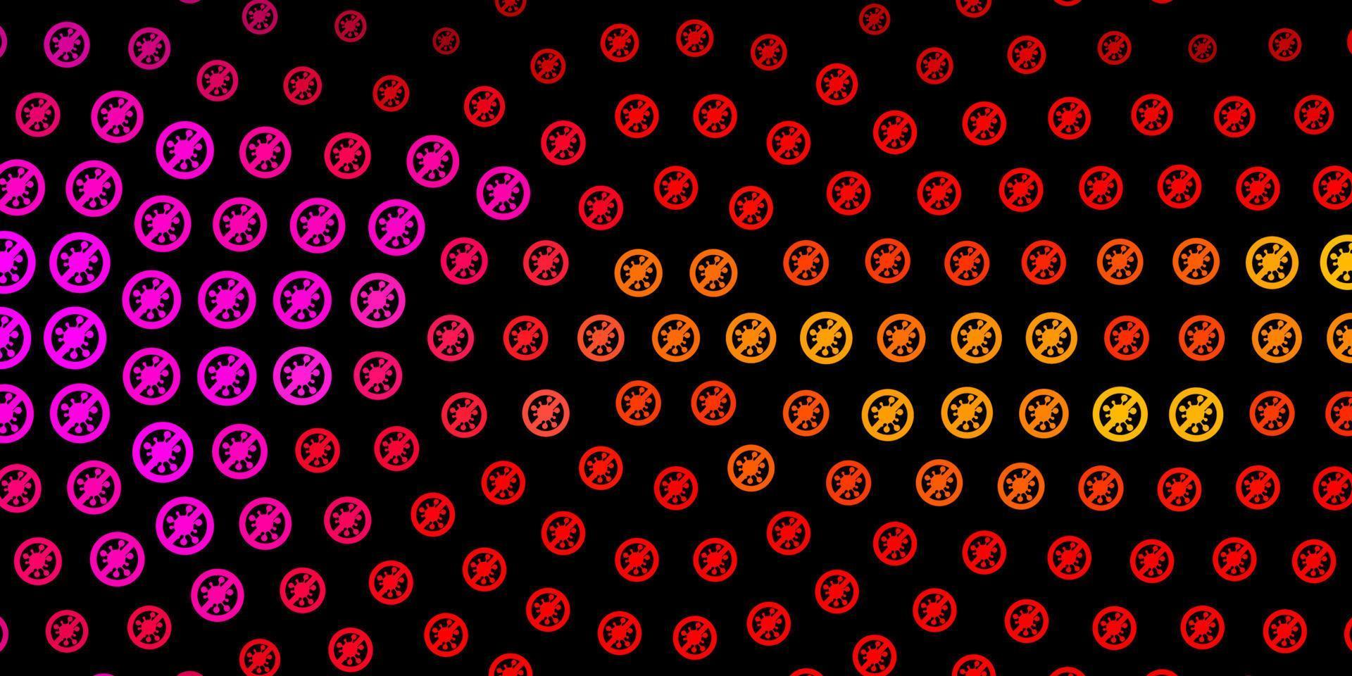 dunkelrosa, gelbes Vektormuster mit Coronavirus-Elementen. vektor