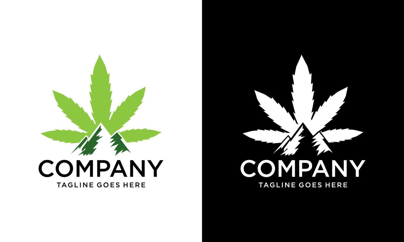 Marihuana und Berg abstrakt. kreative Illustration einfacher Berg mit Cannabisblatt-Logo-Designvektor vektor