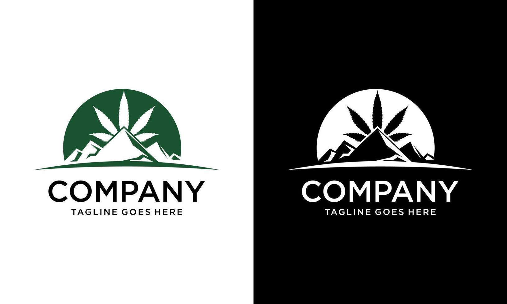 Marihuana und Berg abstrakt. kreative Illustration einfacher Berg mit Cannabisblatt-Logo-Designvektor vektor