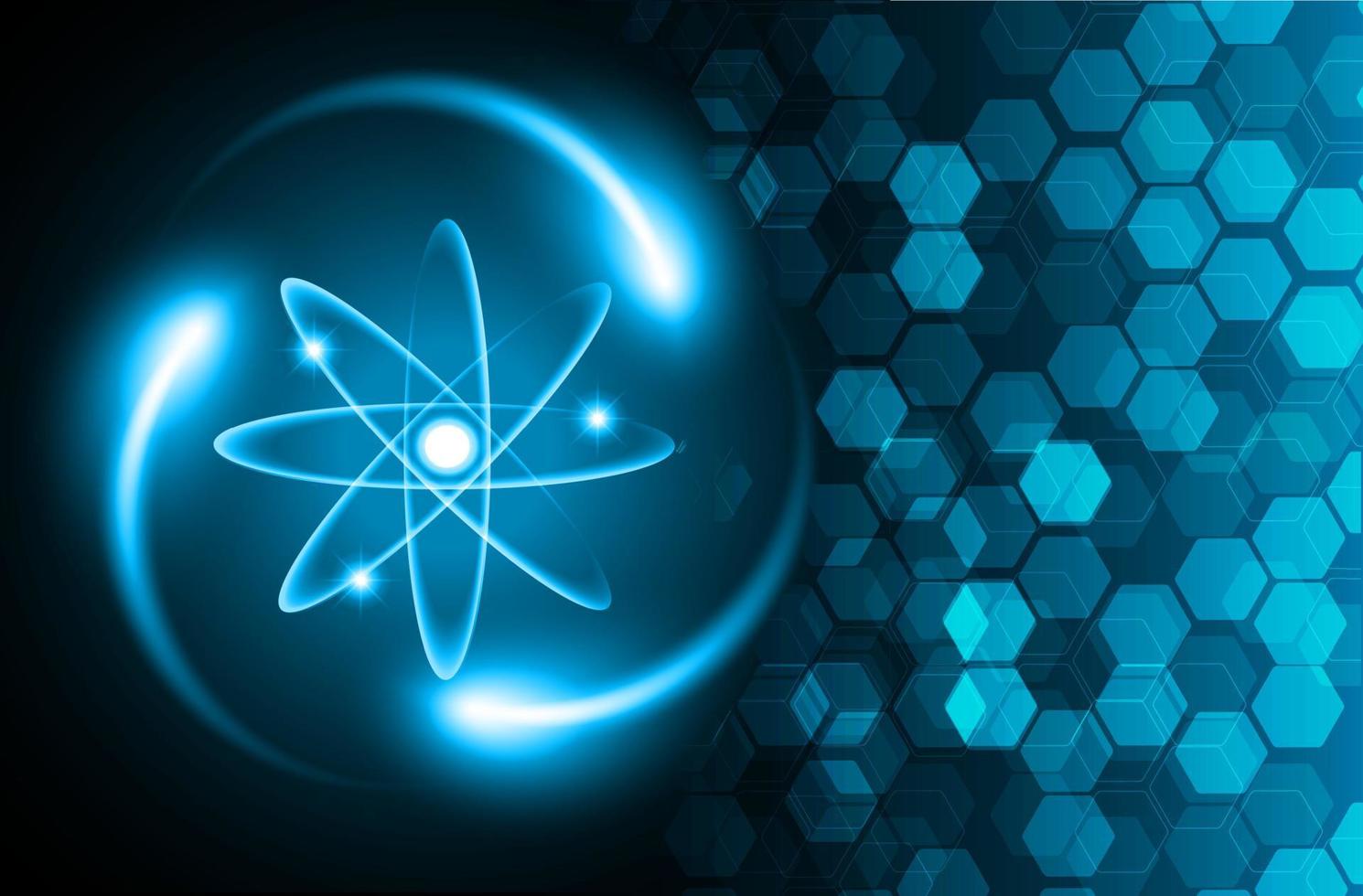 mörkblå glänsande atomschema. illustration. abstrakt teknikbakgrund för datorgrafik vektor