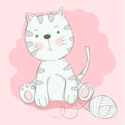söt baby katt med tecknade handgjorda style.vector illustration vektor