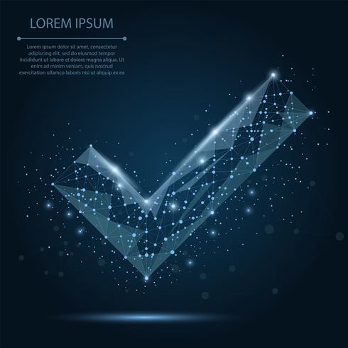 Abstrakt linje och punkt blå markera på mörkblå nattsky med stjärnor. Polygonal låg poly bakgrund med anslutande punkter och linjer. Vektor illustration kopplingsstruktur.