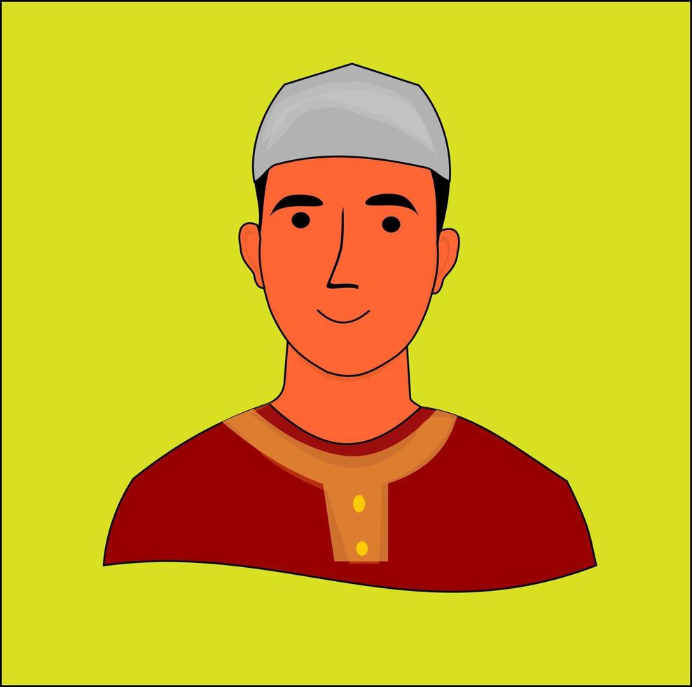 Illustration muslimischer Männer mit einem Lächeln. gelber Hintergrund. vektor