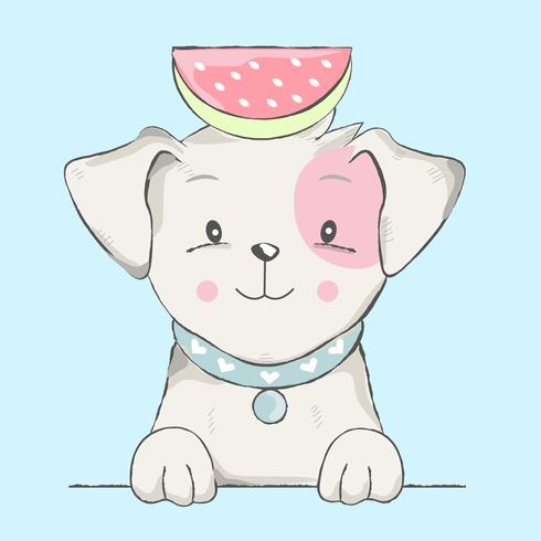 süßes Baby Hund mit Wassermelone Cartoon vektor