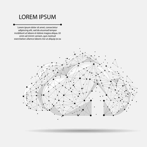 Cloud computing online lagring låg poly består av punkter, linjer och former. Polygonal framtida modern internet-företagsteknik. Grå global data informationsutbyte tillgänglig bakgrund. Vektor affärs illustration.