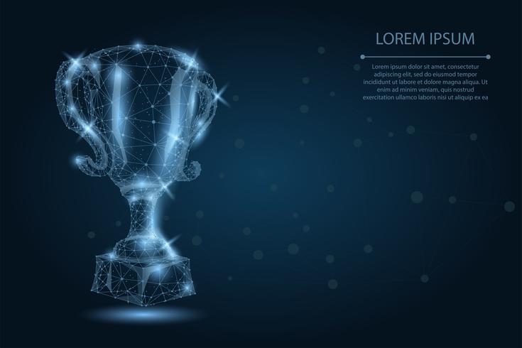 Abstrakt polygonal Trophy cup. Låg poly wireframe vektor illustration. Champions utmärkelse för sport seger. Första plats, framgång i tävling, fest ceremoni symbol.