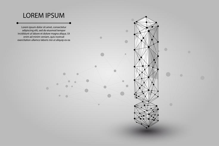 Abstraktes Bild eines Ausrufezeichens, das aus Punkten, Linien und Formen besteht. Vektorgeschäftsabbildung. Raum Poly, Sterne und Universum vektor