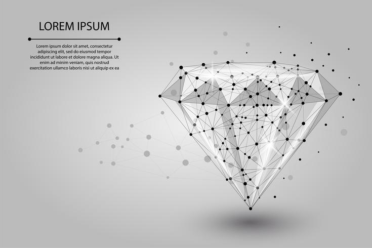 Abstrakt bild av en diamant bestående av punkter, linjer och former. Vektor affärs illustration. Space poly, stjärnor och universum